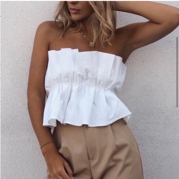 Zara white voluminous pleated tube crop top S NWT - Picture 5 of 7